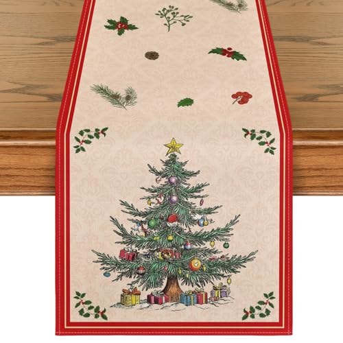 Christmas Table Runner 13x72 Inch Holiday Seasonal Kitchen Decor - Red Gift
