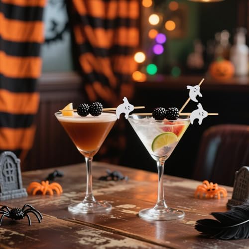 Ghost Halloween Toothpicks 100PCS - Long Bamboo Food Skewers for Appetizers & Drinks