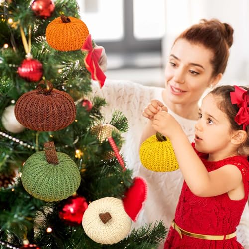 Mini Crochet Pumpkins Artificial 6 Pack Fall Decor Knit Pumpkins for Thanksgiving Halloween Autumn Home