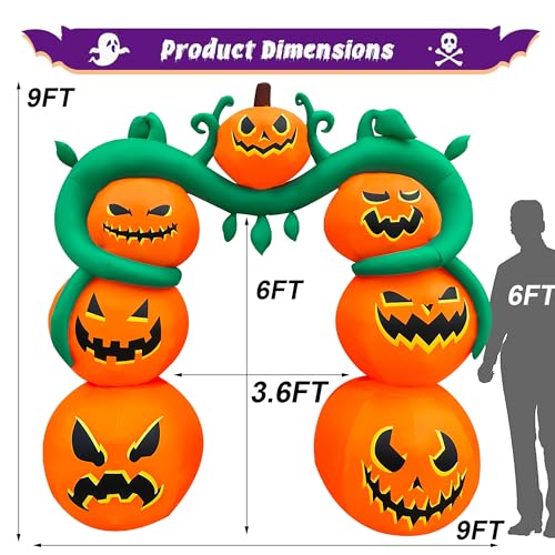 9FT Halloween Inflatable Pumpkin Archway Outdoor Decoration with LED Lights