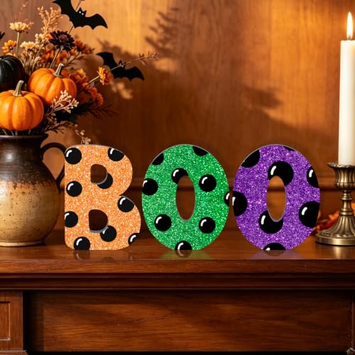 Halloween Wooden Boo Signs Set - Dot Shiny Variation, 3 Pcs Table Decor