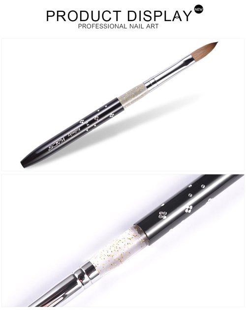 Rolabling Size 14# Black 100% Kolinsky Sable Acrylic Nail Art Brushes UV Gel Nail Painting Pen Brushes (Szie 14)