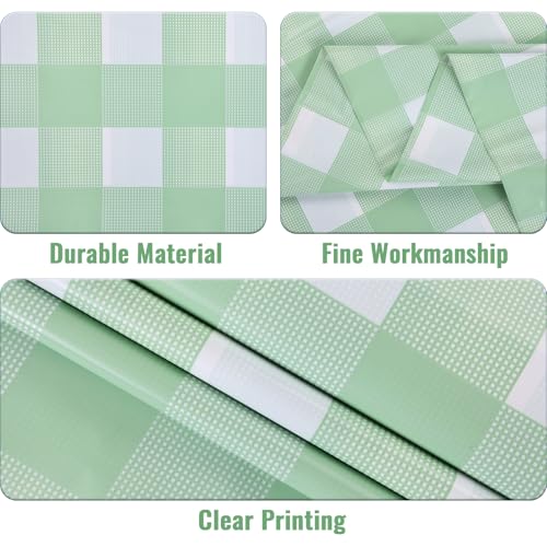 Sage Green & White Gingham Disposable Tablecloths 54x108 Inches - 3 Pack