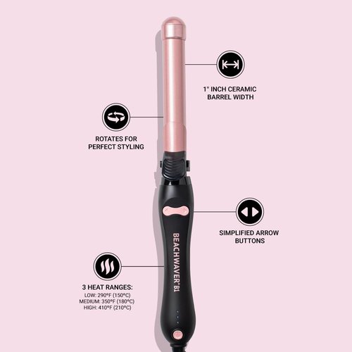 Beachwaver Co. B1 Rotating Curling Iron - Automatic 1" Ceramic Wand for Effortless Waves, Travel-Friendly, Midnight Rose