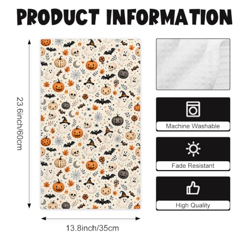 Halloween Kitchen Towels Set - Spooky Cream Dish Hand Towels, 2 Pack, Variation Towel37