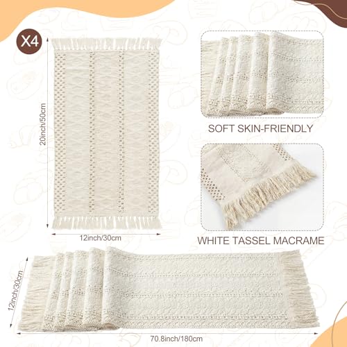 White Kitchen Decor Set with Round & Rectangular Woven Placements, Napkin Rings, Cloth Napkins, Table Runner & Storage Basket - 12x72'' Variation of THIS listing