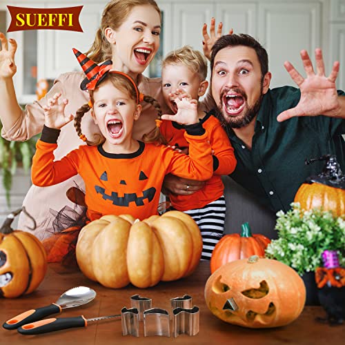 Kids Safe Pumpkin Carving Kit with Stainless Steel Tools & Stencils for Halloween DIY