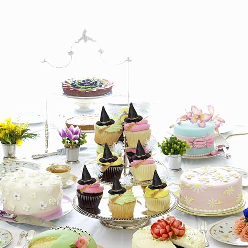 Magic Witch Cupcake Toppers Set with Broom & Hat - Design 6, 15 Pack Halloween Party Decorations