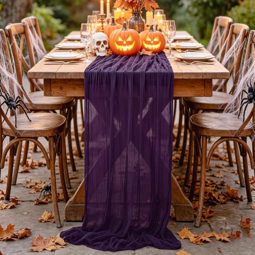 Purple Cheesecloth Table Runner 10FT 2 Pack - Rustic Wedding & Party Decor