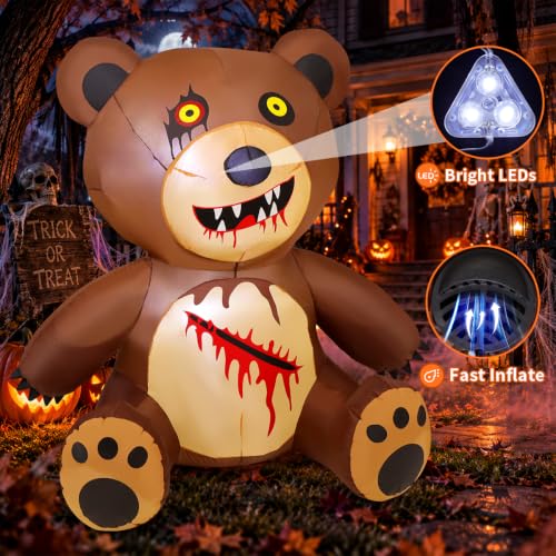 5FT Halloween Inflatable Bear Decoration Outdoor Yard Decor with LEDs and Safety Certified