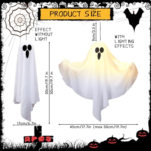 Light-Up Hanging Ghosts Halloween Decorations, 2 Pack, White