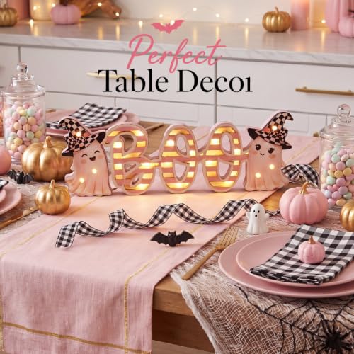 Pink Halloween LED Wooden Sign - Ghost Design, Rustic Home Decor, 3x4 Inches - Variation: Pink Ghost
