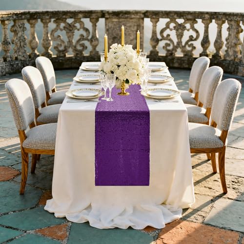 Purple Sequin Table Runners 72 Inches Long - Pack of 10 - Wedding & Party Decor