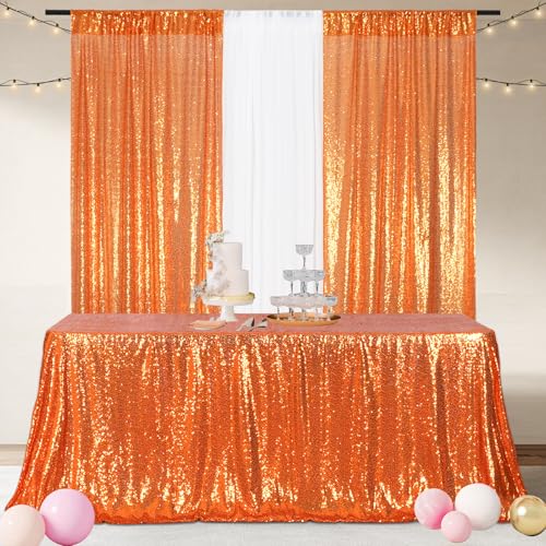 Orange Sequin Rectangular Tablecloth 60x102 Inches for Weddings Parties Halloween
