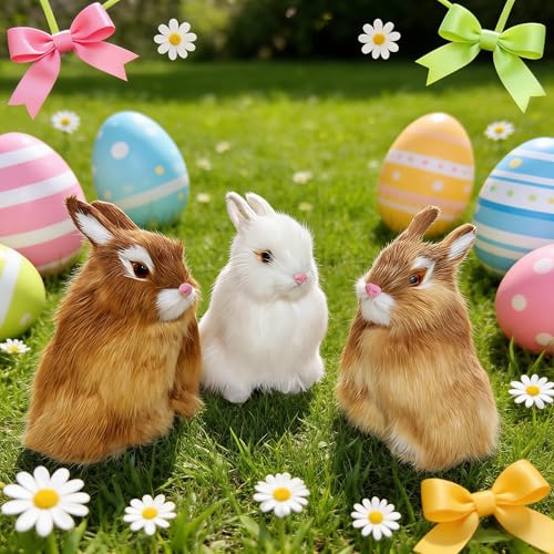 Realistic Furry Easter Bunny Decorations Set of 2 - Lifelike Home & Party Decor