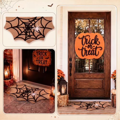 Halloween Spider Web Doormat Bat Shaped Faux Coir Welcome Mat - Indoor Outdoor