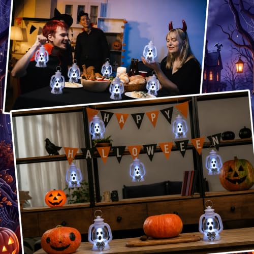 Halloween Mini Ghost Lanterns Set - 12 LED Ghost Lights for Halloween Decorations