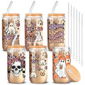 Halloween Ghost Glass Cup 16 oz with Lid & Straw - Ghost Flower Variation