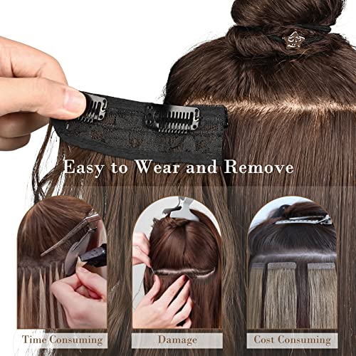 Clip-In Hair Extensions - Natural Soft Synthetic, 4PCS, Dark Ash Blonde