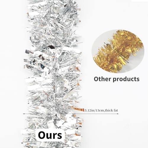 Silver Tinsel Garland Set - 23.6ft Thick Metallic Foil for Christmas & Parties - Variation of Silver