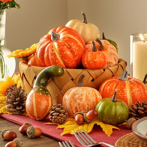 Fake Pumpkin Decor Set - Fall Holiday Halloween Thanksgiving Tabletop Crafts