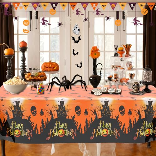 Yellow Halloween Disposable Plastic Tablecloth 6pcs 108x54 Inches for Party Decor