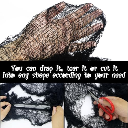 Halloween Creepy Cloth Decorations - Black Gauze Fabric for Haunted House & Outdoor Decor, 6 Pieces, 72x30 Inches