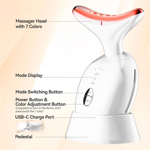 7 Color Facial Massager for Face and Neck, Portable Face Sculpting Tool with Vibration (White)