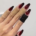 Press On Nails Medium Coffin Set - Black Red Goth Fake Nails with Glue - Variation bbfnH007