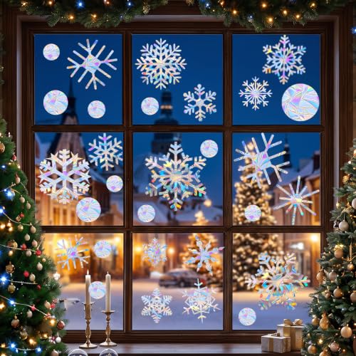 Christmas Snowflakes Window Clings - 89PCS Double-Sided Holiday Decorations