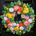 Spring Wreath for Front Door 24 Inch Vibrant Garden-Inspired Decor with Flowers & Fruit Accents
