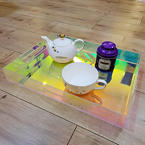 16 x 12 x 2.6-Inch Iridescent Acrylic Serving Tray with Handles Spill Proof