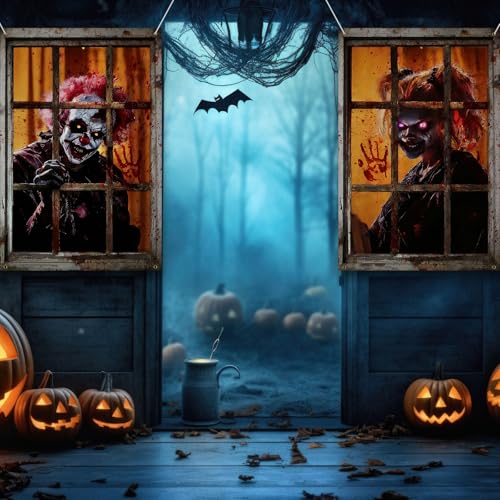 Halloween Window Curtains - Scary Clown Blood Pattern - 4 Pack, 80x120cm