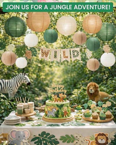 48 Pcs Dark Green Paper Lanterns Party Decorations - Round, Reusable, 4 Sizes