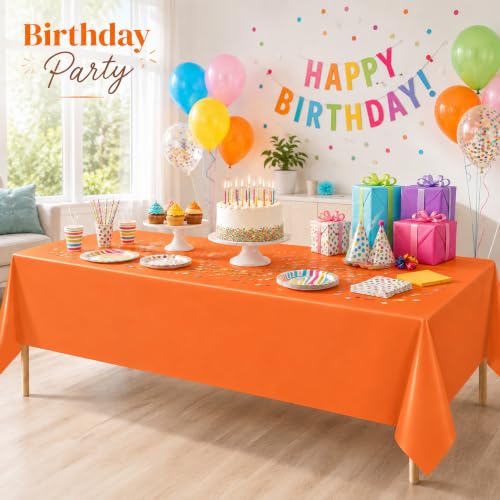 WNINK 3 Pack Orange Plastic Tablecloths - 54 x 108 Inch Disposable Cover