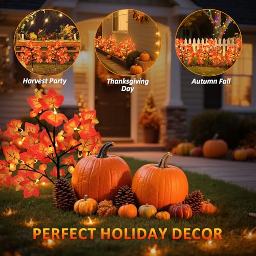 4 Pack Solar Fall Thanksgiving Outdoor Lights - Maple Leaf & Pumpkin Decor