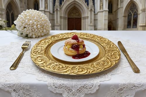 Gold 13-Inch Elegant Plastic Charger Plate Set - 50 pcs for Wedding & Party