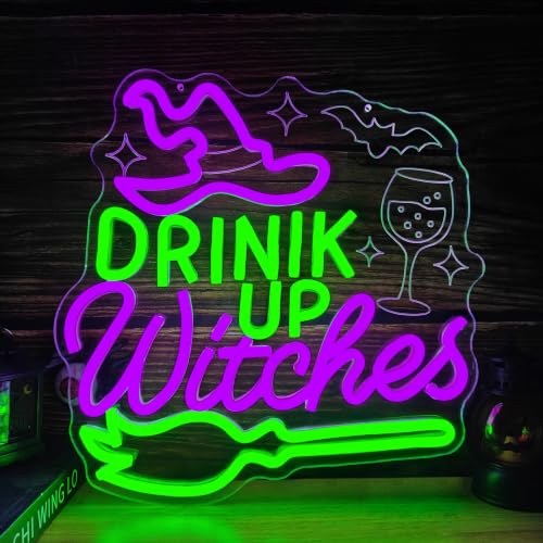 Drink Up Witches Halloween Neon Sign Wall Decor Dimmable LED Light
