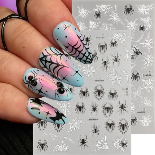 Halloween Spider Nail Stickers - 3D Self-Adhesive Web & Spider Design - Variation of Spider