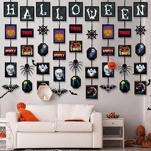 Halloween Hanging Banner Garland Set - Spiders, Skulls, Pumpkins, Bats, 9 Strings DIY Decorations