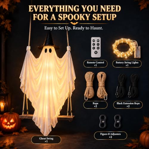 5FT Outdoor Swirling Ghost Halloween Decor with Hat & Remote Control - Sibling Variation 2