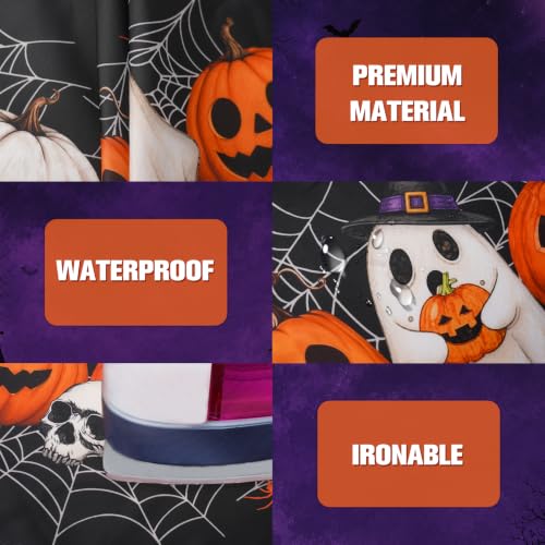 Black Halloween Pumpkin Ghost Oval Tablecloth 84x60 Inches - Festive Home Decor