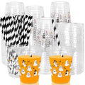 Ghost Reading Halloween Disposable Plastic Cups with Lids & Straws - 50 Pcs