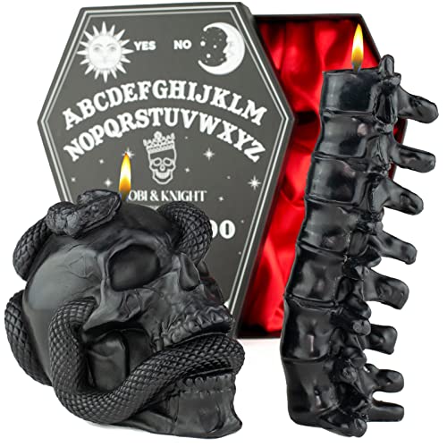 Gothic Skull and Spine Candle Set in Coffin Gift Box - Halloween Decor