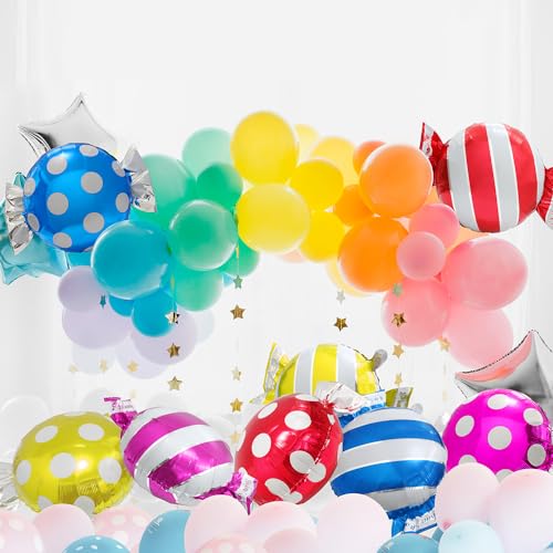 Red Candy Shape Foil Balloons Pack for Birthday Party Decorations - 8 Pack