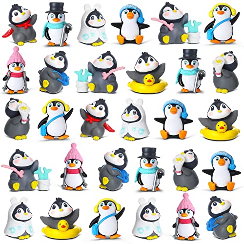 Cute Mini Penguin Figurines Set - 30 Pcs Winter Cake Toppers & Party Decorations