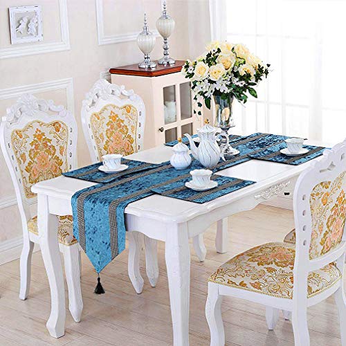 Light Blue Sequin Rhinestone Table Runner 13x84 Inches for Elegant Party Decor