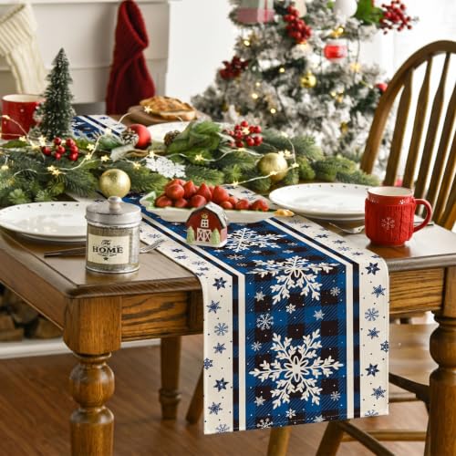 Christmas Blue Snowflakes Table Runner 13x108 Inches Holiday Decor - Variation of THIS listing