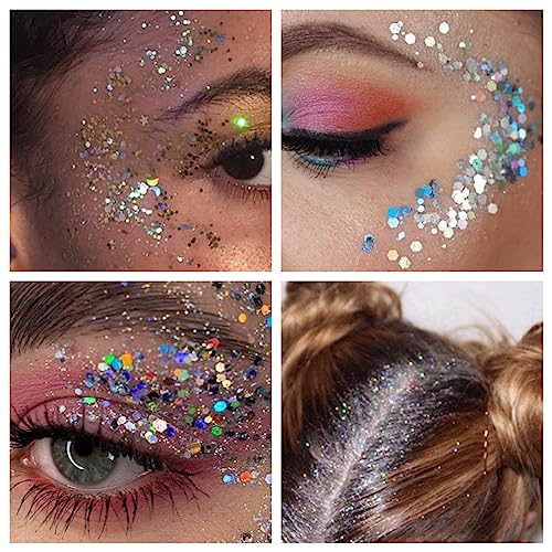 Lavender Holographic Body Glitter Gel for Face Hair & Body - Sparkling Waterproof Sequin Makeup