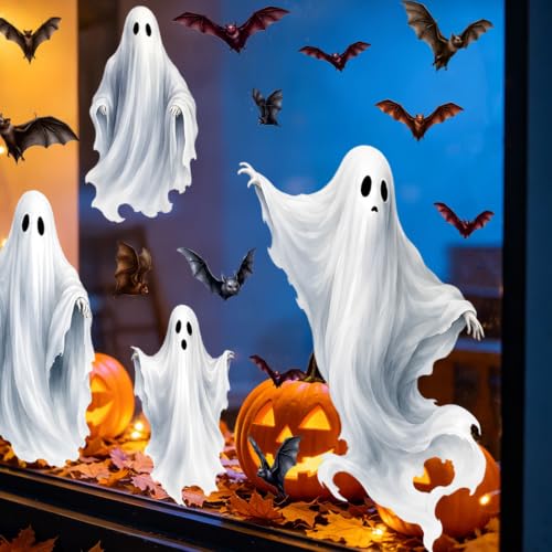 Halloween Window Stickers - Giant Ghost Bat Decor, No Residue, Colorful 3 Variation